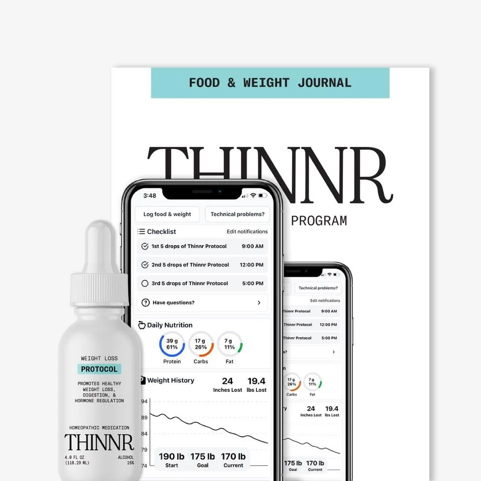 THINNR Weight Loss Program — protocol drops, food journal, and tracking app